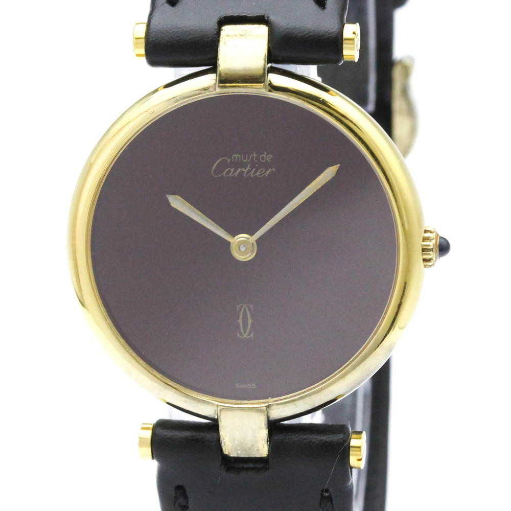 CARTIER Must Vendome Gold Plated Leather Quartz Unisex Watch 590003